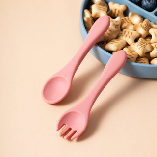 Silicone Baby Fork and Spoon Set - Pink