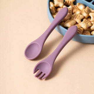 Silicone Baby Fork and Spoon Set - Purple