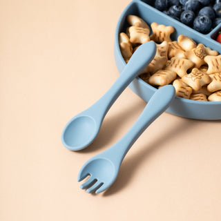 Silicone Baby Fork and Spoon Set - Estate Blue