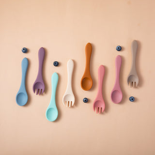 Silicone Baby Fork and Spoon Set - Khaki