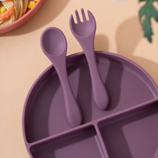 Silicone Baby Fork and Spoon Set - Purple