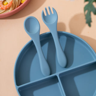 Silicone Baby Fork and Spoon Set - Estate Blue